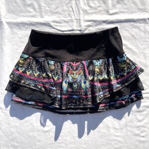 Lucky In Love Velvet Vision Tiered Tennis Skirt Womens Small Black Multicolor